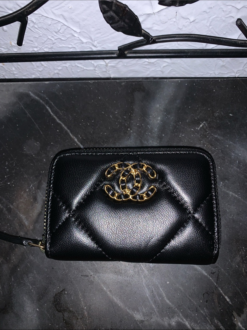 NEW! CC Black Quilted Lambskin Leather Zip Card Case